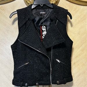 Randolph Duke Spirited Black Metallic Tweed Moto Vest NEW NWT